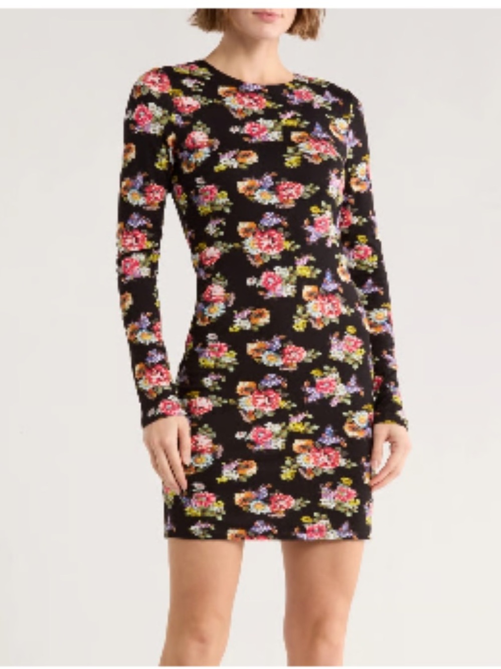 NWT 🌺 Alice + Olivia Black Floral Long Sleeve Bodycon Dress size 2